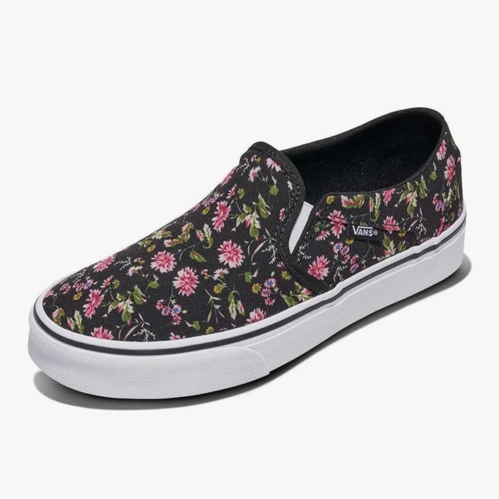 Vans Slip-On Floral Canvas Sneakers - Black with Pink Floral NWOT - Picture 3 of 7